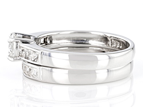 Pre-Owned 0.62ct Round And 0.83ctw Square White Zircon Rhodium Over Sterling Silver Stackable Ring - Size 10