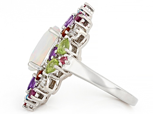 Pre-Owned 3.83ctw Ethiopian Opal and Multi-Stone Platinum Over Sterling Silver Ring - Size 7