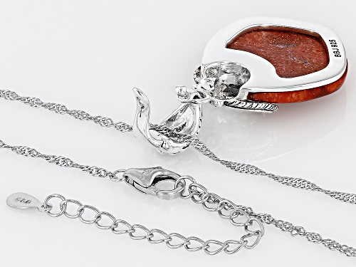 Pre-Owned Southwest Style by JTV™ 25x22mm Red Sponge Coral Sterling Silver Enhancer Pendant With Cha