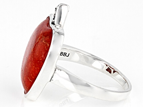 Pre-Owned 16mm Custom Sponge Coral With 0.03ctw Round White Topaz Sterling Silver Apple Ring - Size 6
