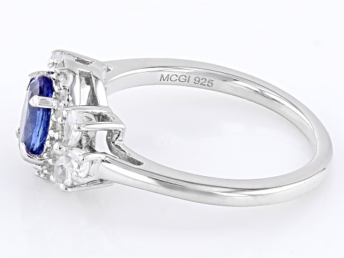 Pre-Owned 0.63ct Tanzanite with 0.62ctw White Zircon Rhodium Over Sterling Silver Ring - Size 12