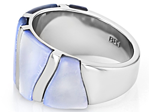Pre-Owned Pacific Style™ Blue Mother-of-Pearl Rhodium Over Sterling Silver Band Ring - Size 6