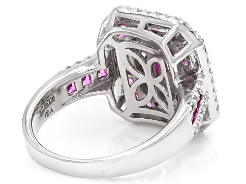 Pre-Owned 2.53ctw Lab Pink Sapphire with 0.85ctw Lab White Sapphire Rhodium Over Sterling Silver Rin - Size 8