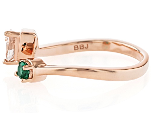 Pre-Owned 0.54ct Peach Morganite With 0.08ct Lab Created Emerald 18k Rose Gold Over Sterling Silver - Size 6