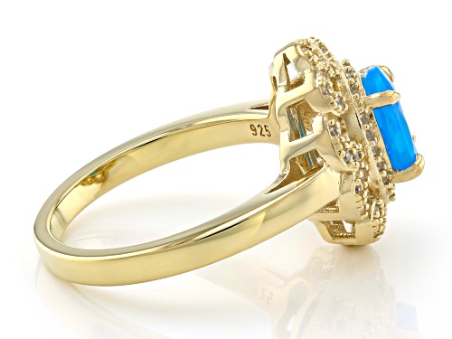 Pre-Owned 0.65ct Paraiba Blue Opal With 0.30ctw Round White Zircon 18k Yellow Gold Over Sterling Sil - Size 10