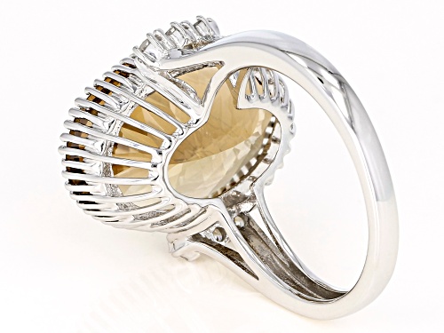 Pre-Owned 9.35ct oval champagne quartz with .30ctw white zircon rhodium over sterling silver ring - Size 6