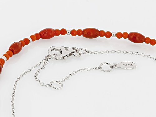 Pre-Owned Southwest Style by JTV™ Red Sponge Coral Rhodium Over Sterling Silver Necklace - Size 18