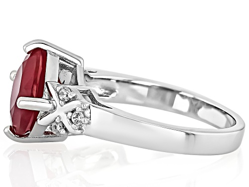 Pre-Owned 3.40ct Cushion Mahaleo® Ruby With .10ctw White Zircon Rhodium Over Sterling Silver Ring - Size 6