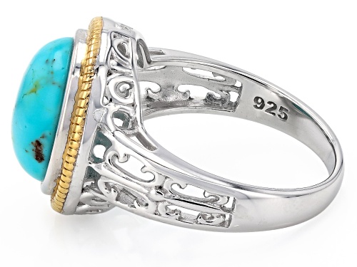 Pre-Owned 12x10mm Turquoise Rhodium and 18K Yellow Gold Over Sterling Silver Solitaire Ring - Size 6