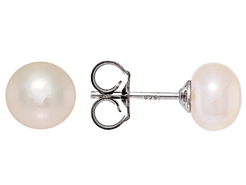 Pre-Owned 6mm White Cultured Freshwater Pearl Rhodium Over Sterling Silver Necklace And Earring Se