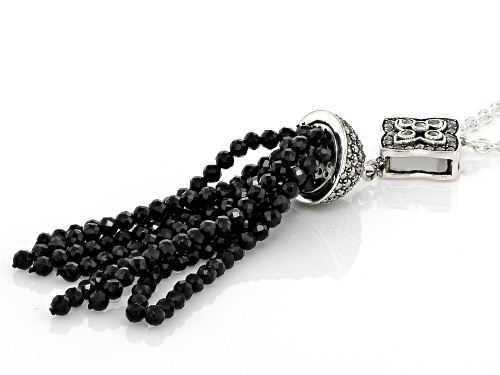 Pre-Owned 16.20ctw Round Black Spinel with Round Marcasite Oxidized Sterling Silver Necklace - Size 18