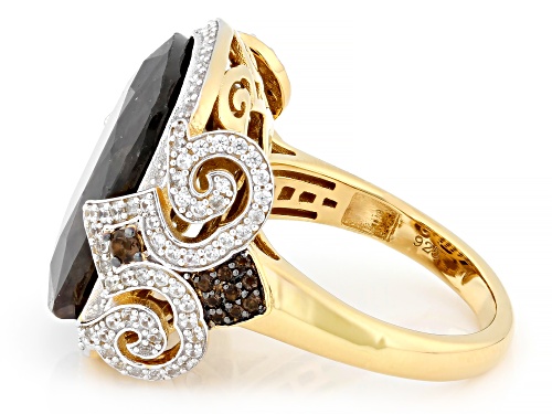 Pre-Owned 18.00ct Golden Sheen Sapphire With 1.00ctw Smoky Quartz & Zircon 18k Yellow Gold Over Silv - Size 6