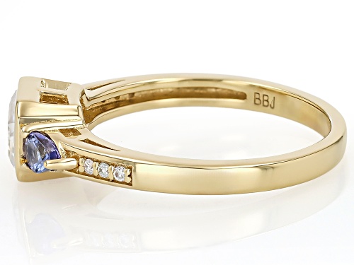 Pre-Owned MOISSANITE FIRE® 1.07CTW DEW AND TANZANITE 14K YELLOW GOLD OVER SILVER RING - Size 10