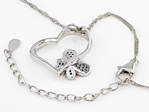 Pre-Owned 0.13ctw Lab Created Ruby Rhodium Over Silver Children's Heart & Butterfly Pendant With Cha