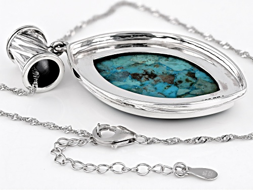 Pre-Owned 37.4x22.5mm Marquise Inlay Composite Turquoise Sterling Silver Pendant With Chain