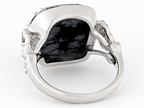 Pre-Owned 14mm Square Cushion Snowflake Obsidian With .10ctw Vermelho Garnet™ Rhodium Over Silver Ri - Size 7