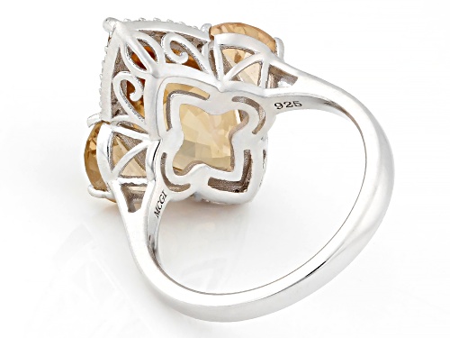 Pre-Owned 6.29ctw Champagne Quartz with 0.17ctw White Zircon Rhodium Over Sterling Silver Ring - Size 9