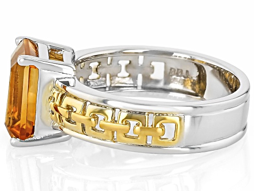 Pre-Owned 2.72ct Rectangular Octagonal Citrine Rhodium And 18k Yellow Gold Over Silver Two-Tone Ring - Size 6