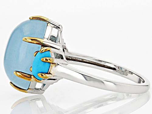 Pre-Owned 14x10mm Blue Dreamy Aquamarine With Turquoise Rhodium Over Sterling Silver Ring - Size 7