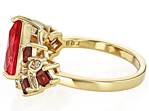 Pre-Owned 3.13ct Lab Padparadscha Sapphire 0.51ctw Garnet, .11ctw White Zircon 18k Gold Over Silver - Size 9