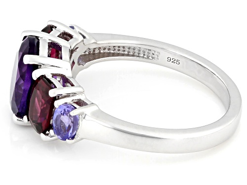 Pre-Owned 1.45ct Amethyst with 1.20ctw Rhodolite and 0.27ctw Tanzanite Rhodium Over Sterling Silver - Size 8