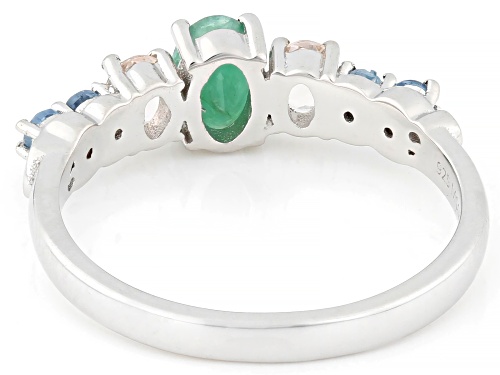 Pre-Owned 0.69ctw Zambian Emerald, Morganite, and Santa Maria Color Aquamarine Rhodium Over Silver R - Size 10