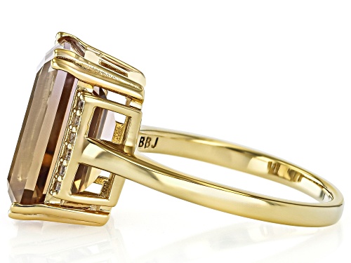 Pre-Owned 6.75ct Champagne Quartz With 0.11ctw White Zircon 18k Yellow Gold Over Sterling Silver Rin - Size 10