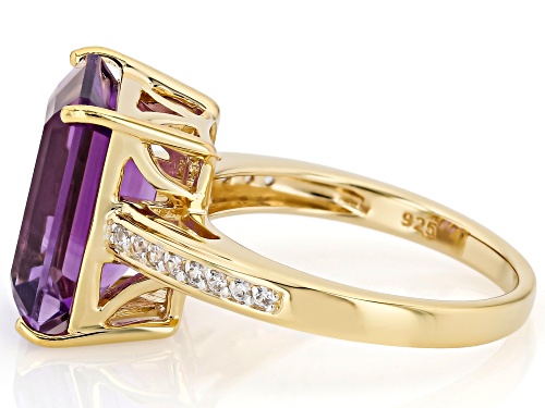 Pre-Owned 6.44ct Canela Amethyst With 0.17ctw White Zircon 18k Yellow Gold Over Sterling Silver Ring - Size 10