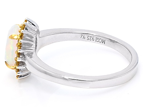 Pre-Owned 0.86ctw Ethiopian Opal with Prazana® Lab Grown Diamond Rhodium & 18K Yellow Gold Over Silv - Size 7