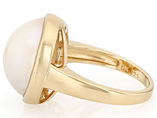 Pre-Owned 15mm White Cultured South Sea Mabe Pearl 18K Yellow Gold Over Sterling Silver Ring - Size 8