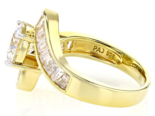 Pre-Owned MOISSANITE FIRE® 2.46CTW DEW ROUND BRILLIANT & BAGUETTE 14K YELLOW GOLD OVER SILVER RING - Size 8