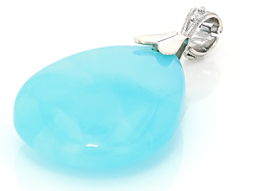 Pre-Owned Blue Opal Rhodium Over Sterling Silver Enhancer Pendant