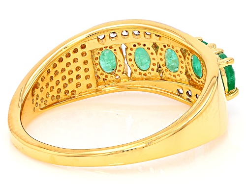 Pre-Owned 0.64ctw Zambian Emerald With 0.10ctw White Zircon 18k Yellow Gold Over Sterling Silver Rin - Size 6