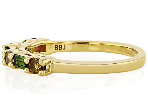 Pre-Owned 0.46ctw Chrome Diopside With 0.29ctw Multi Tourmaline 18k Yellow Gold Over Sterling Silver - Size 10