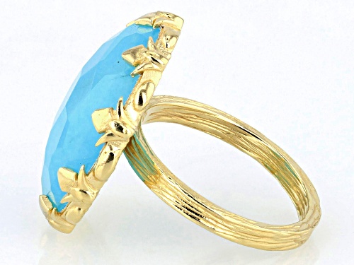 Pre-Owned Artisan Collection of Turkey™ 20mm Blue Quartz 18K Yellow Gold Over Sterling Silver Ring - Size 9