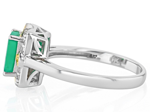 Pre-Owned 0.96ctw Zambian Emerald with Prazana® Lab Grown Diamonds Rhodium and 18k Gold Over Silver - Size 6