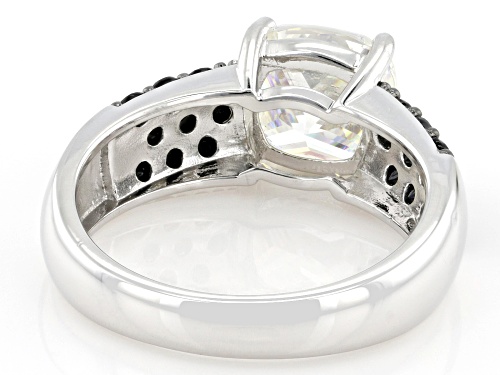 Pre-Owned 3.25ct Cushion Strontium Titanate With 0.72ctw Black Spinel Rhodium Over Silver Ring - Size 6