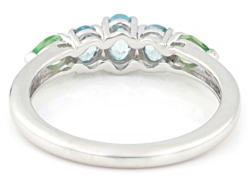 Pre-Owned 0.70ctw Blue Zircon with 0.28ctw Mint Tsavorite & 0.05ctw White Zircon Rhodium Over Silver - Size 6