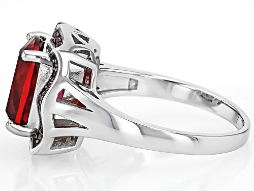 Pre-Owned 2.80ct Cushion Lab Created Bixbite With 0.13ctw Lab Created Ruby Rhodium Over Sterling Sil - Size 7