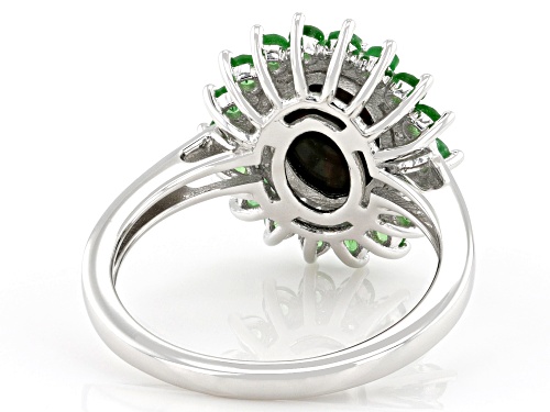Pre-Owned 9x7mm Opal with 0.92ctw Tsavorite and White Zircon Rhodium Over Sterling Silver Ring - Size 10