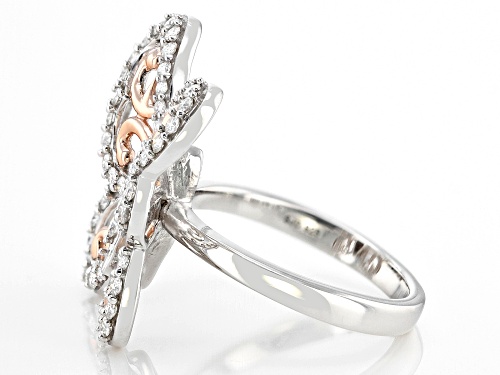 Pre-Owned MOISSANITE FIRE® 1.00CTW DEW PLATINEVE® AND 14K ROSE GOLD OVER SILVER BUTTERFLY RING - Size 5