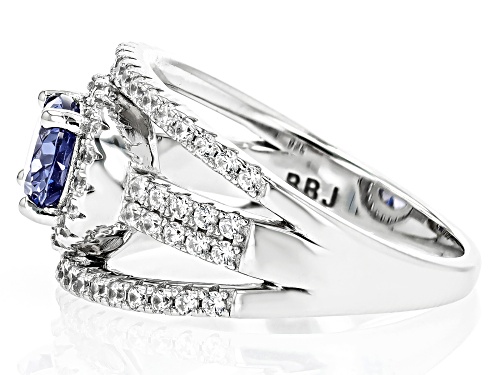 Pre-Owned Bella Luce® Esotica™ 3.71ctw Tanzanite And White Diamond Simulants Rhodium Over Sterling S - Size 6
