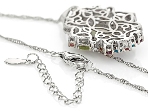 Pre-Owned 3.82ctw Ethiopian Opal With Multi-Gemstone Platinum Over Sterling Silver Pendant With Chai