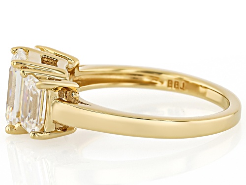 Pre-Owned 3.50ctw Emerald Cut Strontium Titanate 18k Yellow Gold Over Silver 3-Stone Ring - Size 7