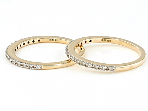 Pre-Owned 0.25ctw Round White Diamond 10k Yellow Gold Band Ring Set Of 2 - Size 7