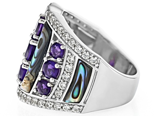 Pre-Owned 1.46ctw Amethyst, Freeform Abalone Shell With .86ctw White Zircon Rhodium Over Silver Ring - Size 7