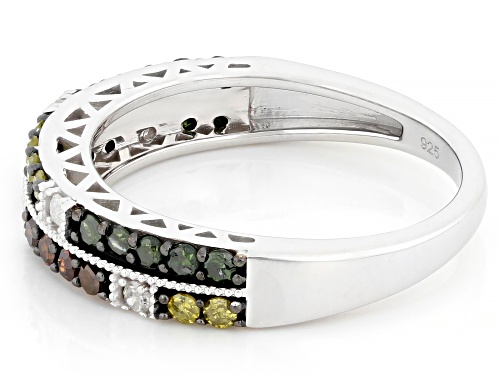 Pre-Owned 0.50ctw Round Multi-Color And White Diamond Rhodium Over Sterling Silver Band Ring - Size 5