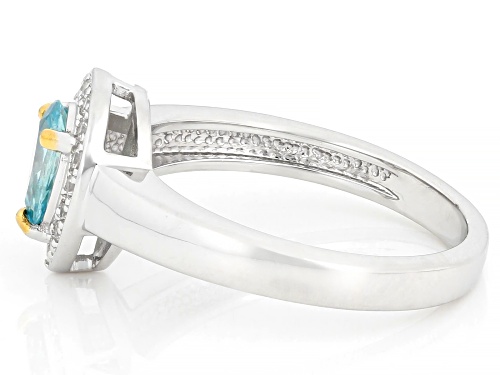 Pre-Owned 0.94ctw Blue Zircon with 0.07ctw White Zircon Rhodium and 18k Yellow Gold Over Sterling Si - Size 6