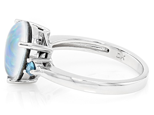 Pre-Owned 2.66ctw Australian Opal Triplet with Blue Prazana® Lab Grown Diamond Rhodium Over Silver R - Size 10