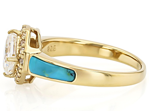 Pre-Owned 1.84ct Asscher Cut Strontium Titanate, Turquoise 0.20ctw Zircon 18k Gold Over Sterling Sil - Size 7